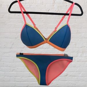 Triangl Blue Pink Neoprene Bikini Separates.